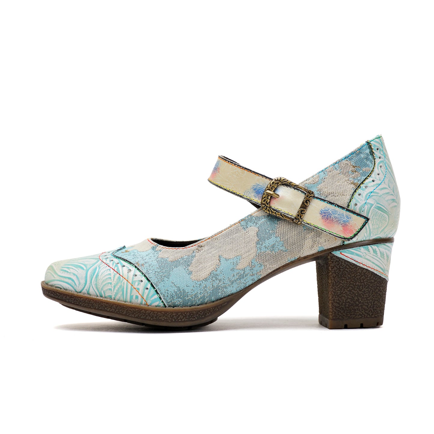 Starlit Grace Vintage Blue Leather Buckle Pumps Wedding