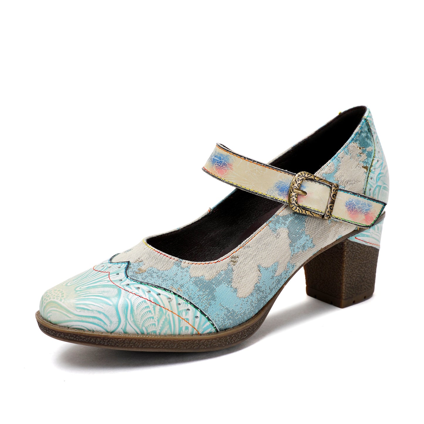Starlit Grace Vintage Blue Leather Buckle Pumps Wedding