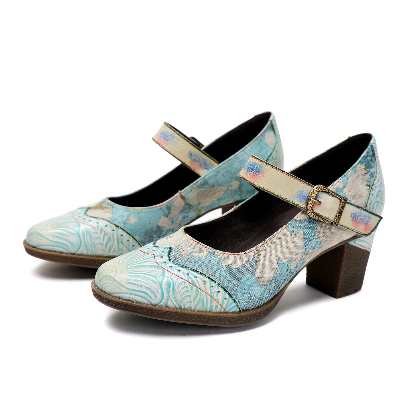 Starlit Grace Vintage Blue Leather Buckle Pumps Wedding