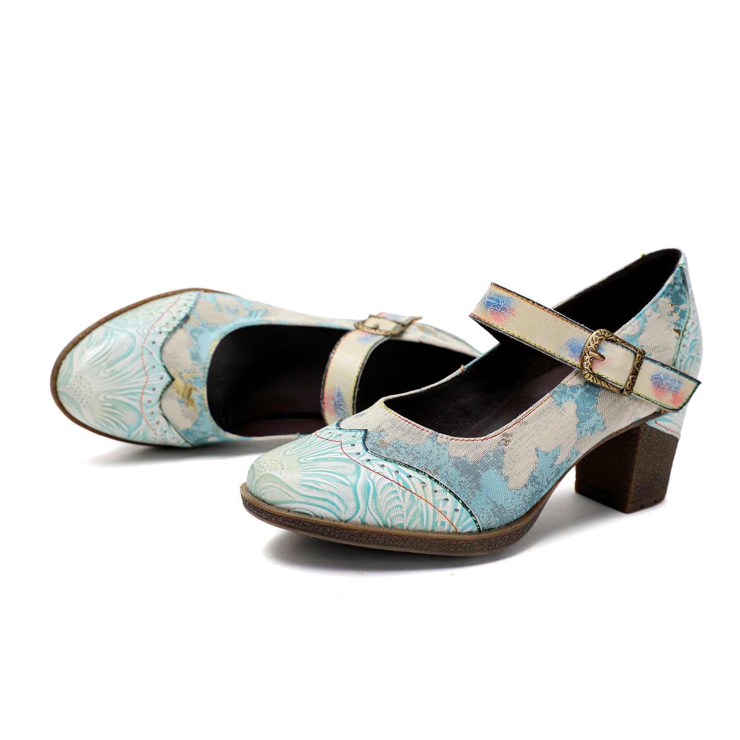 Starlit Grace Vintage Blue Leather Buckle Pumps Wedding