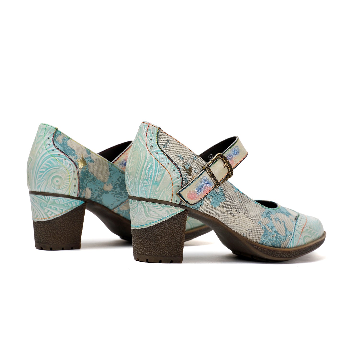 Starlit Grace Vintage Blue Leather Buckle Pumps Wedding