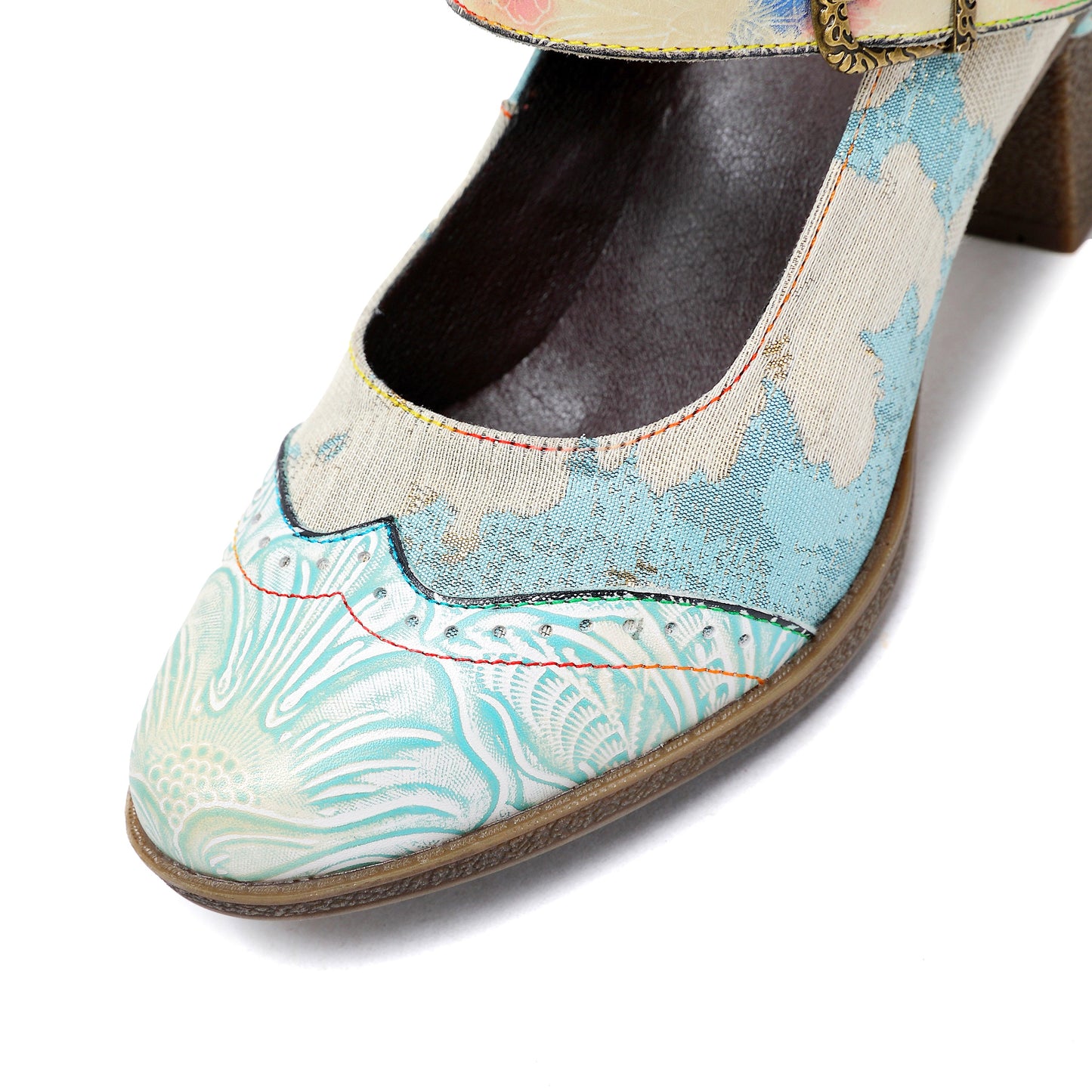 Starlit Grace Vintage Blue Leather Buckle Pumps Wedding