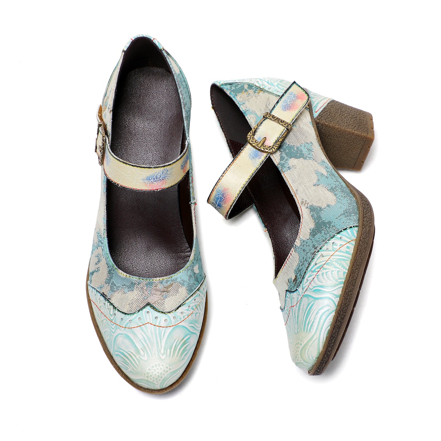 Starlit Grace Vintage Blue Leather Buckle Pumps Wedding
