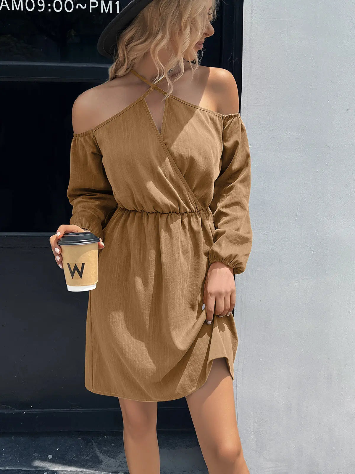 Celestial Chic Cold-Shoulder Crisscross Mini Dress