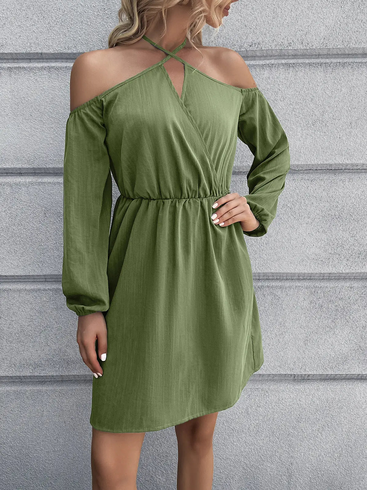 Celestial Chic Cold-Shoulder Crisscross Mini Dress