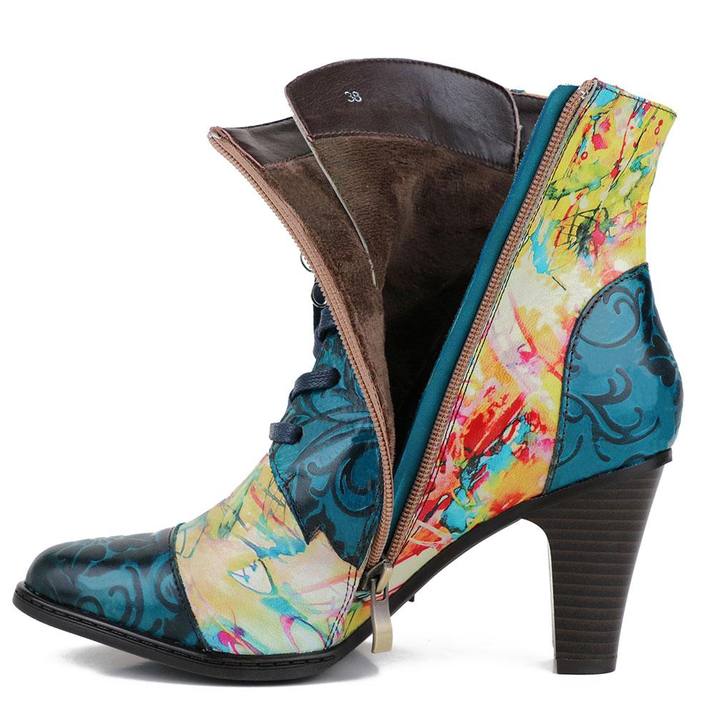 Starlit Retro Handpainted Leather Boots For Confidence