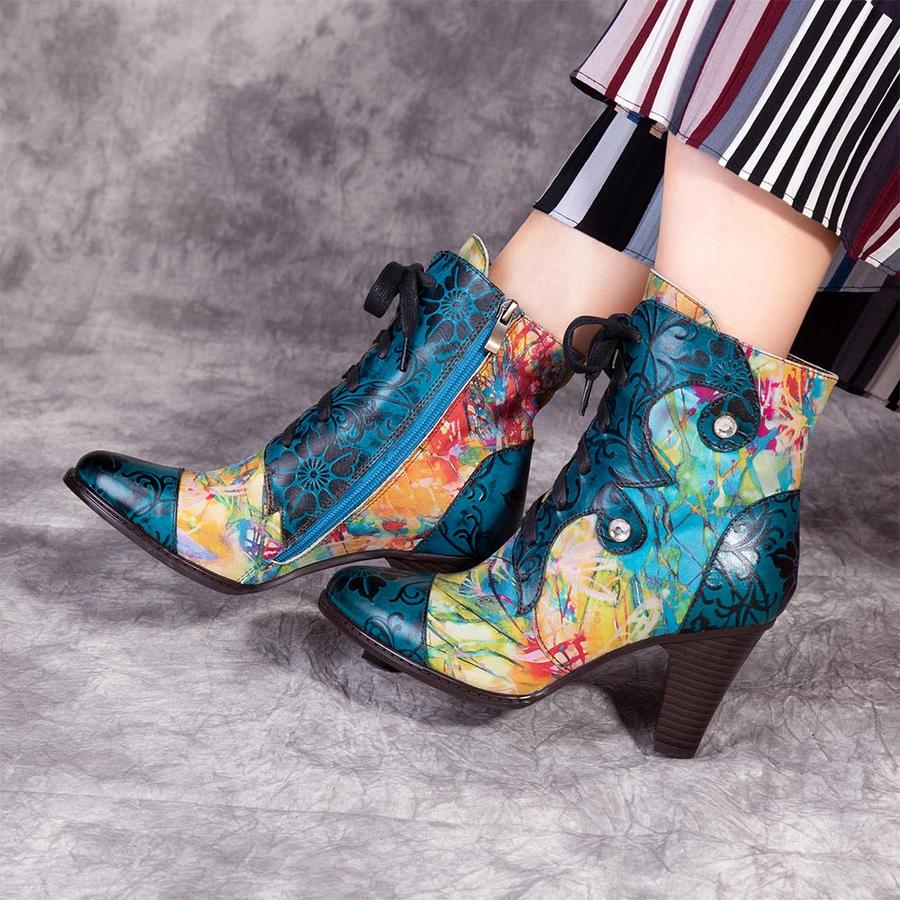 Starlit Retro Handpainted Leather Boots For Confidence