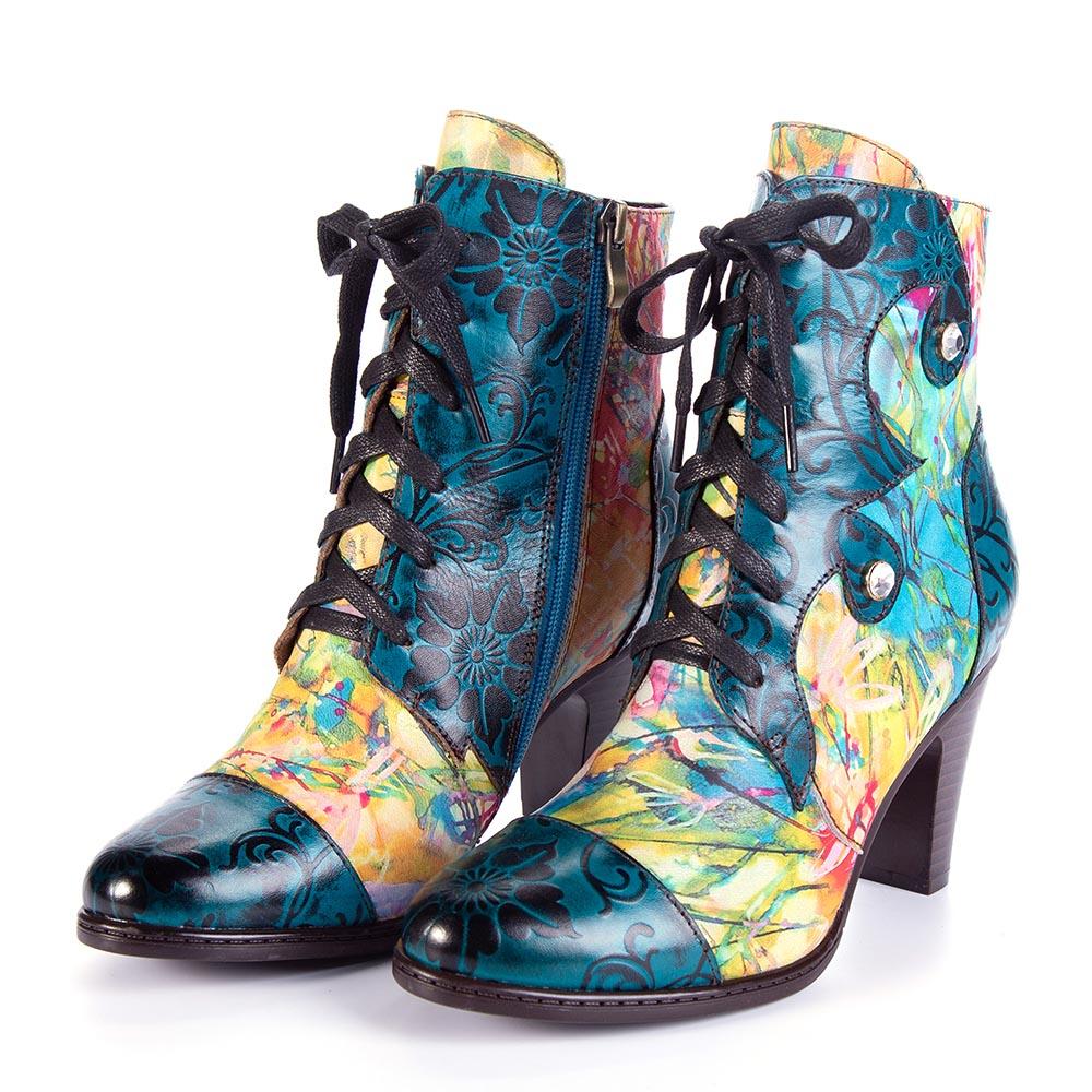 Starlit Retro Handpainted Leather Boots For Confidence