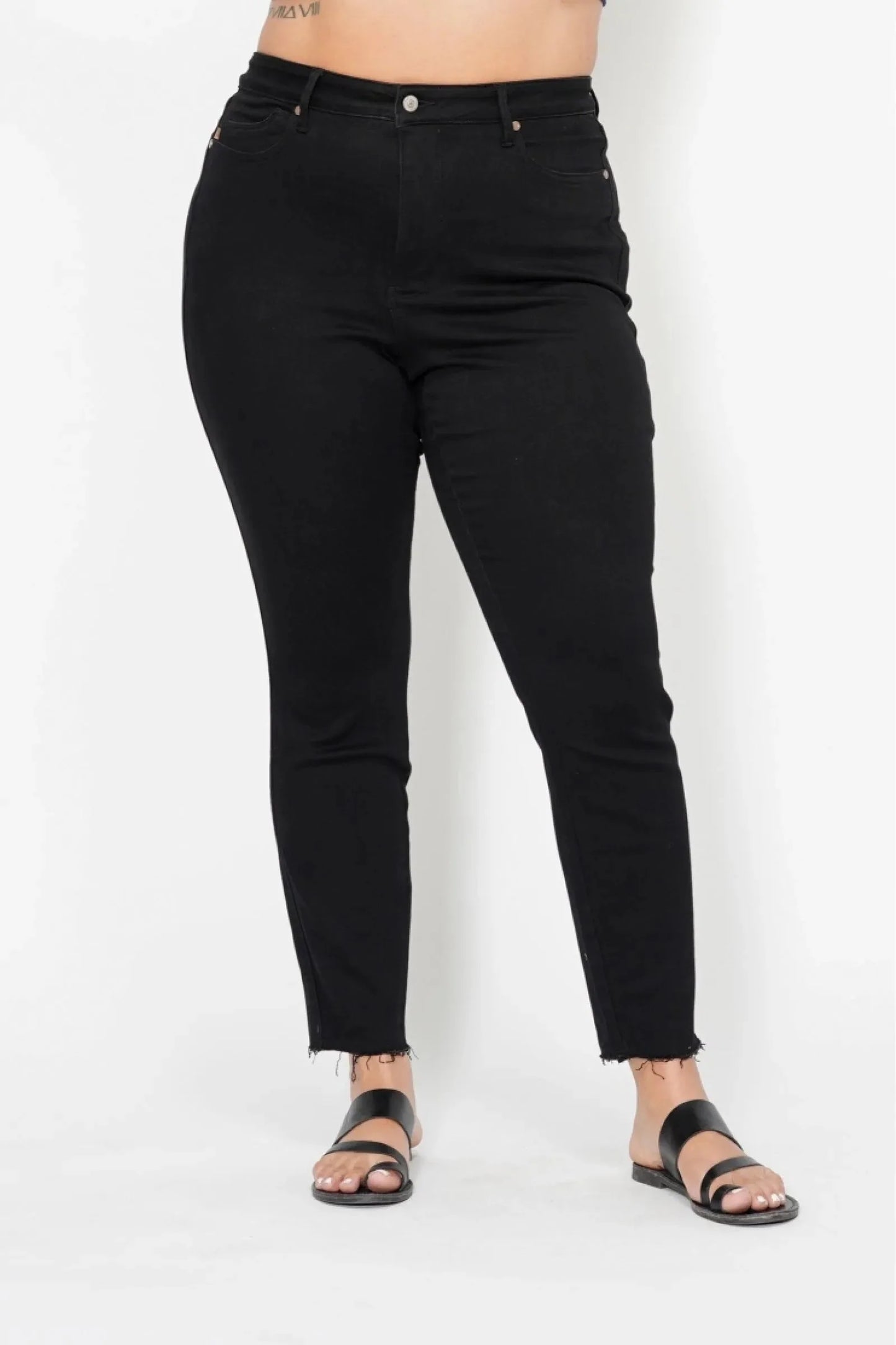 Full Size High Waisted Tummy Control Shield Pockets Skinny Judy Blue Jeans