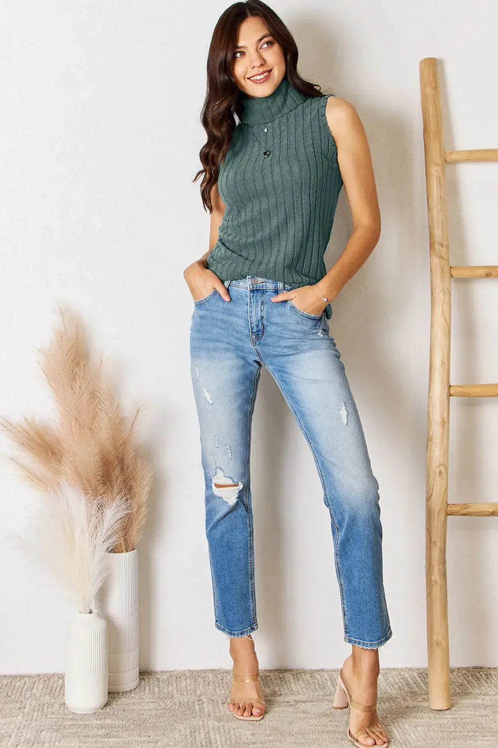 Celestial Elegance Ribbed Turtleneck Tank