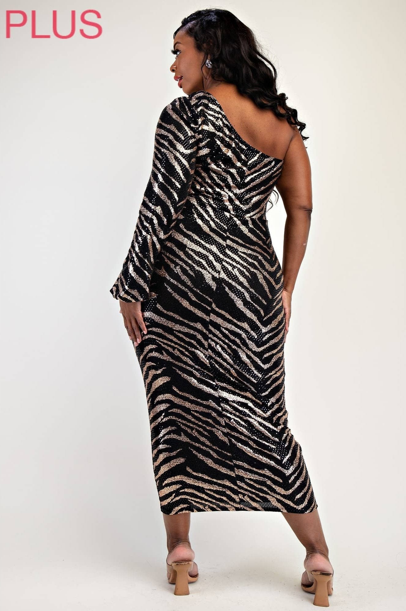 JAYLIN PLUS SIZE SEQUNS KNIT ONE SHOULDER DRESS WITH CUTOUT