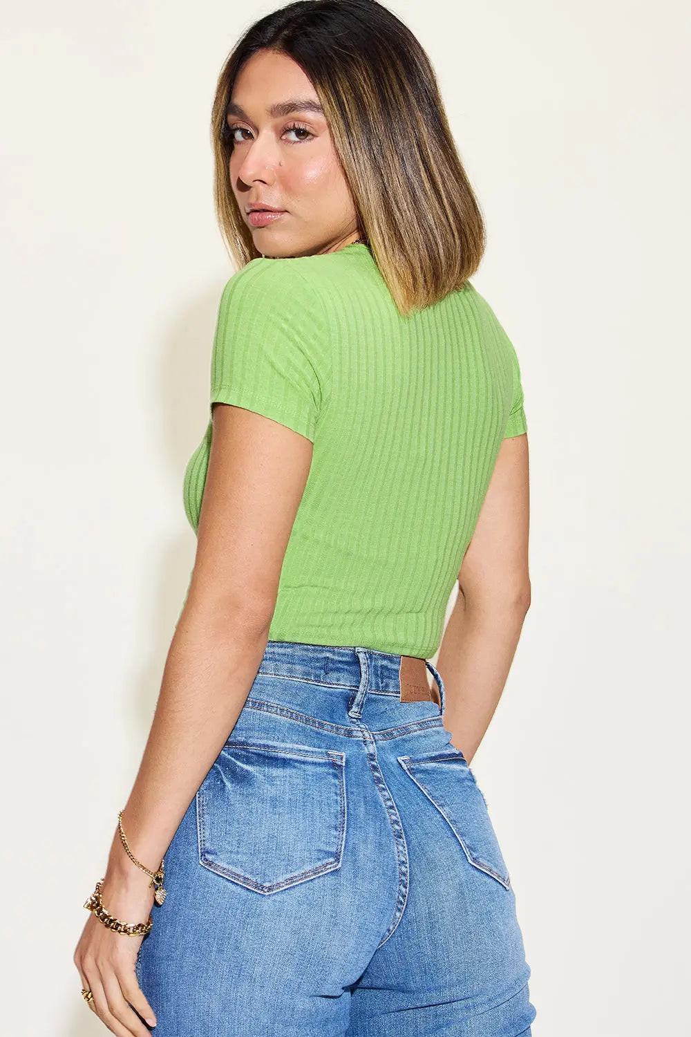 Celestial Chic Ribbed Round Neck Tee