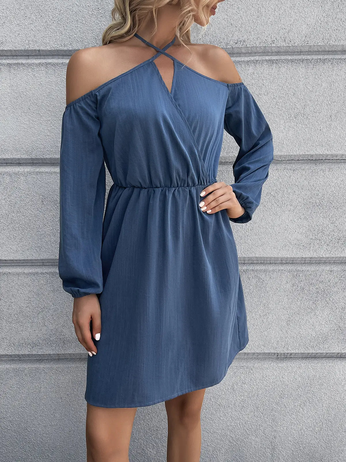 Celestial Chic Cold-Shoulder Crisscross Mini Dress