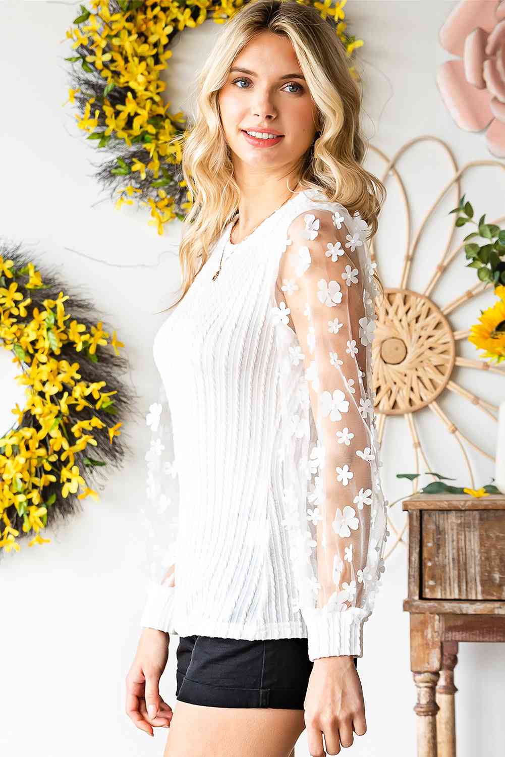 Celestial Chic Floral Applique Blouse