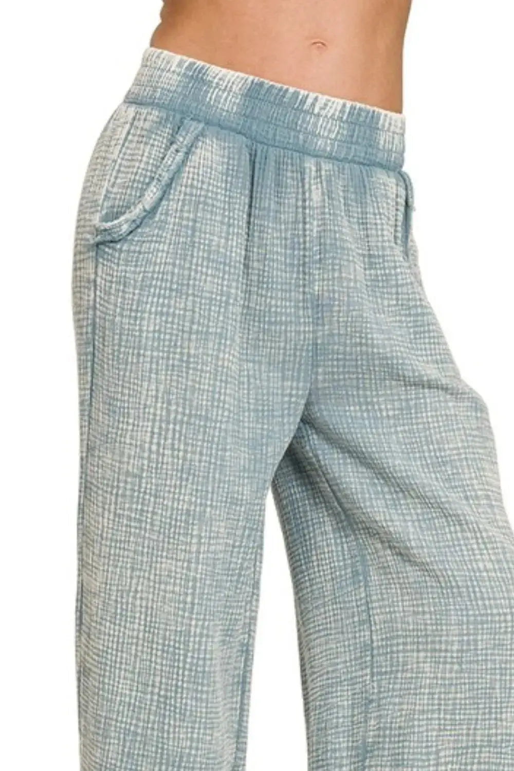 Zenana Washed Double Gauze Elastic Waist Women's Lounge Pants (Blue Gray)