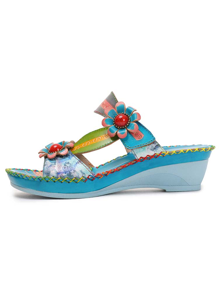 Starlit Radiance Gwen Floral Embossed Leather Sandals