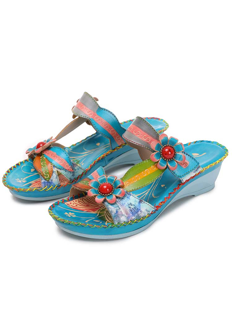 Starlit Radiance Gwen Floral Embossed Leather Sandals