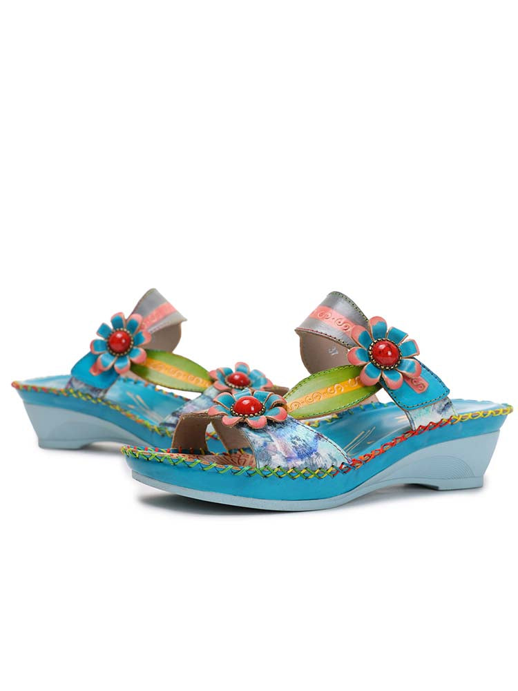 Starlit Radiance Gwen Floral Embossed Leather Sandals