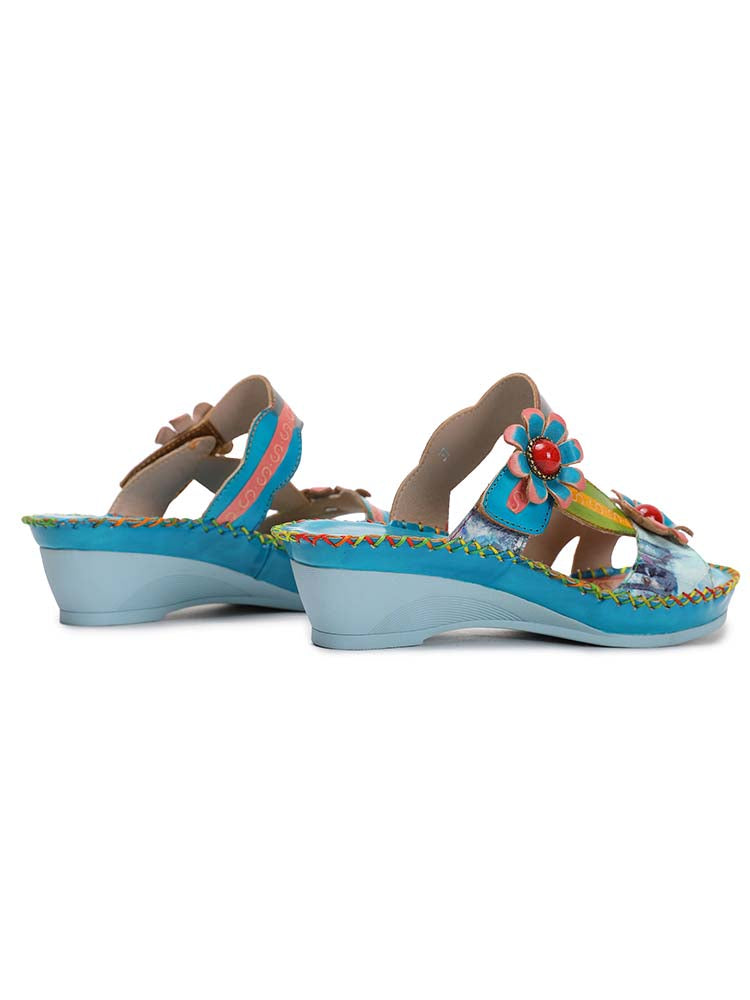 Starlit Radiance Gwen Floral Embossed Leather Sandals