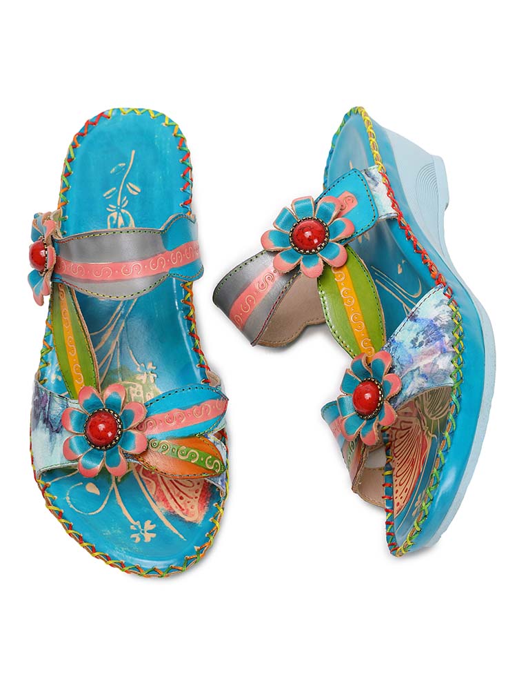 Starlit Radiance Gwen Floral Embossed Leather Sandals