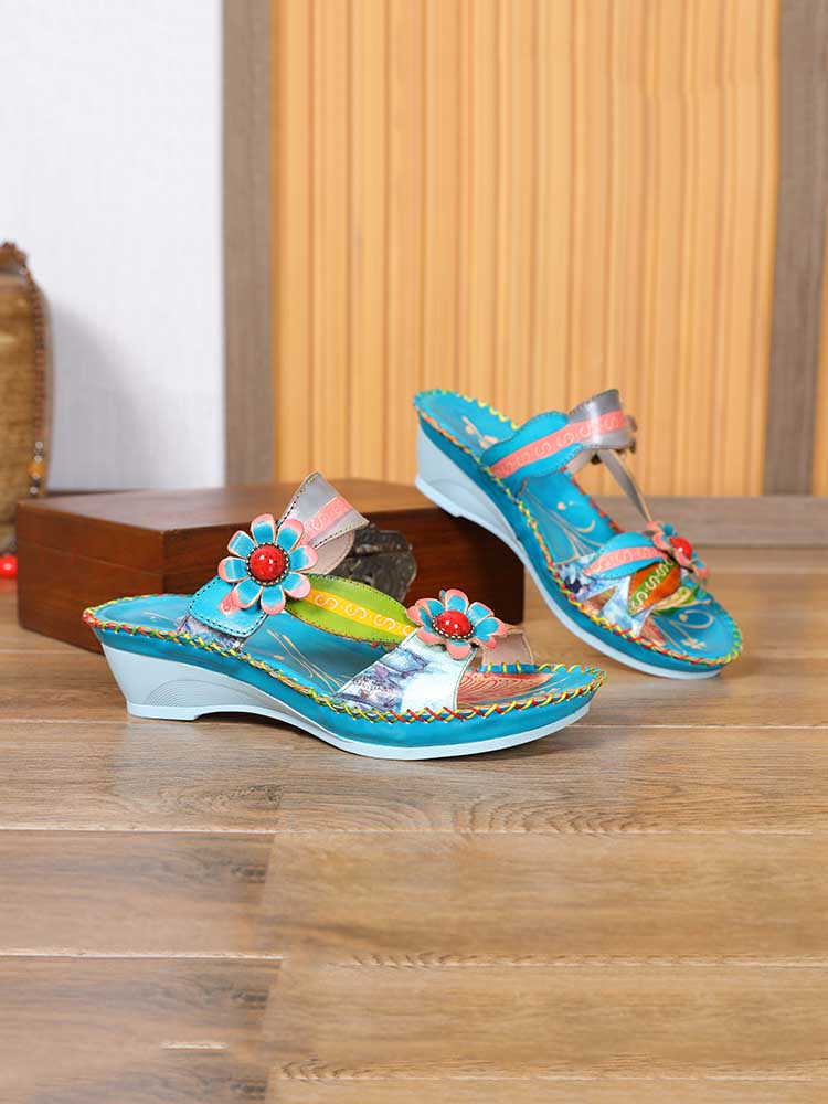 Starlit Radiance Gwen Floral Embossed Leather Sandals