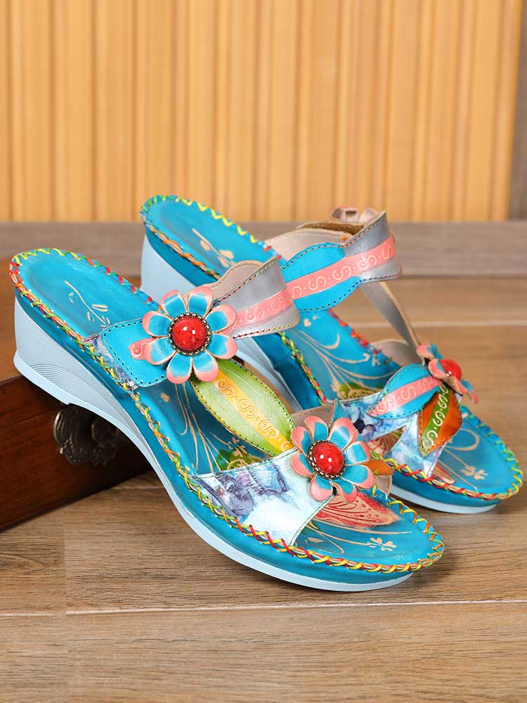 Starlit Radiance Gwen Floral Embossed Leather Sandals