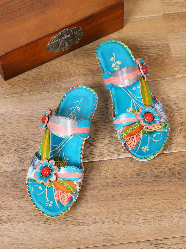 Starlit Radiance Gwen Floral Embossed Leather Sandals