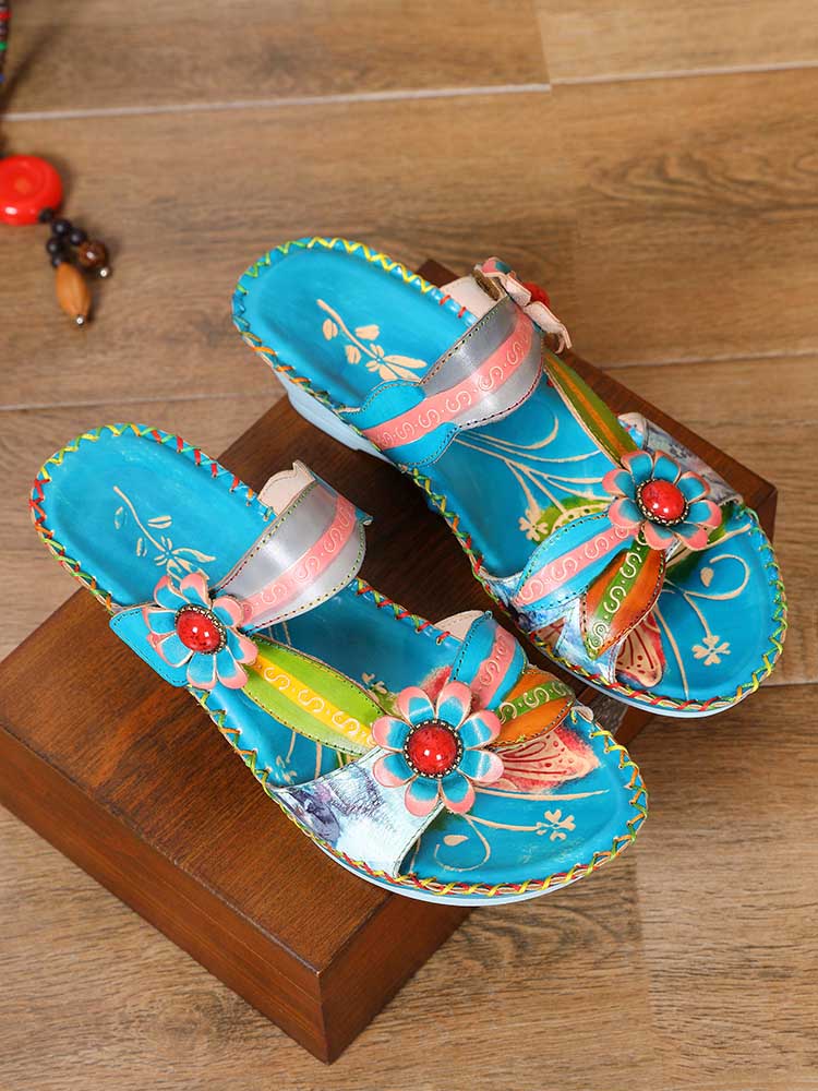 Starlit Radiance Gwen Floral Embossed Leather Sandals