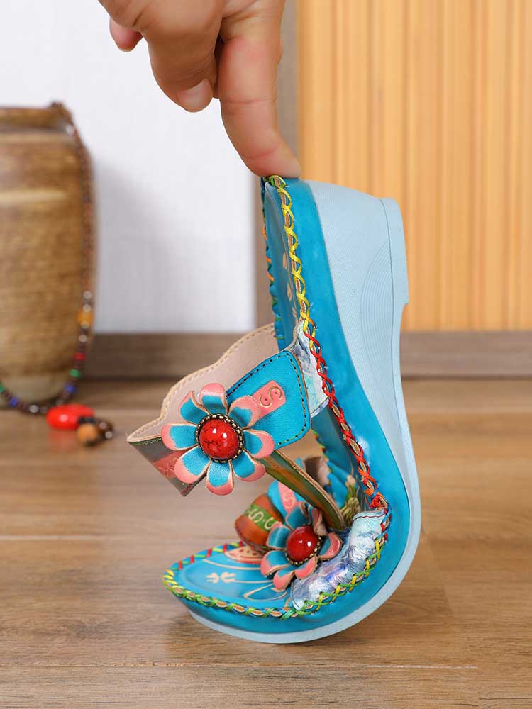 Starlit Radiance Gwen Floral Embossed Leather Sandals