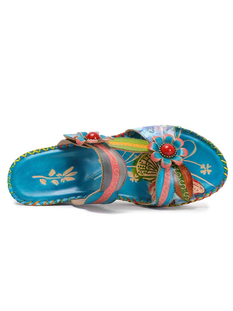 Starlit Radiance Gwen Floral Embossed Leather Sandals