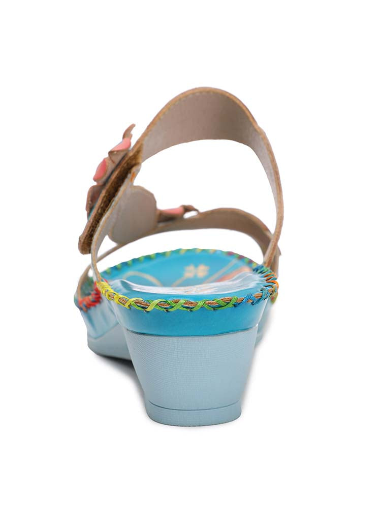 Starlit Radiance Gwen Floral Embossed Leather Sandals