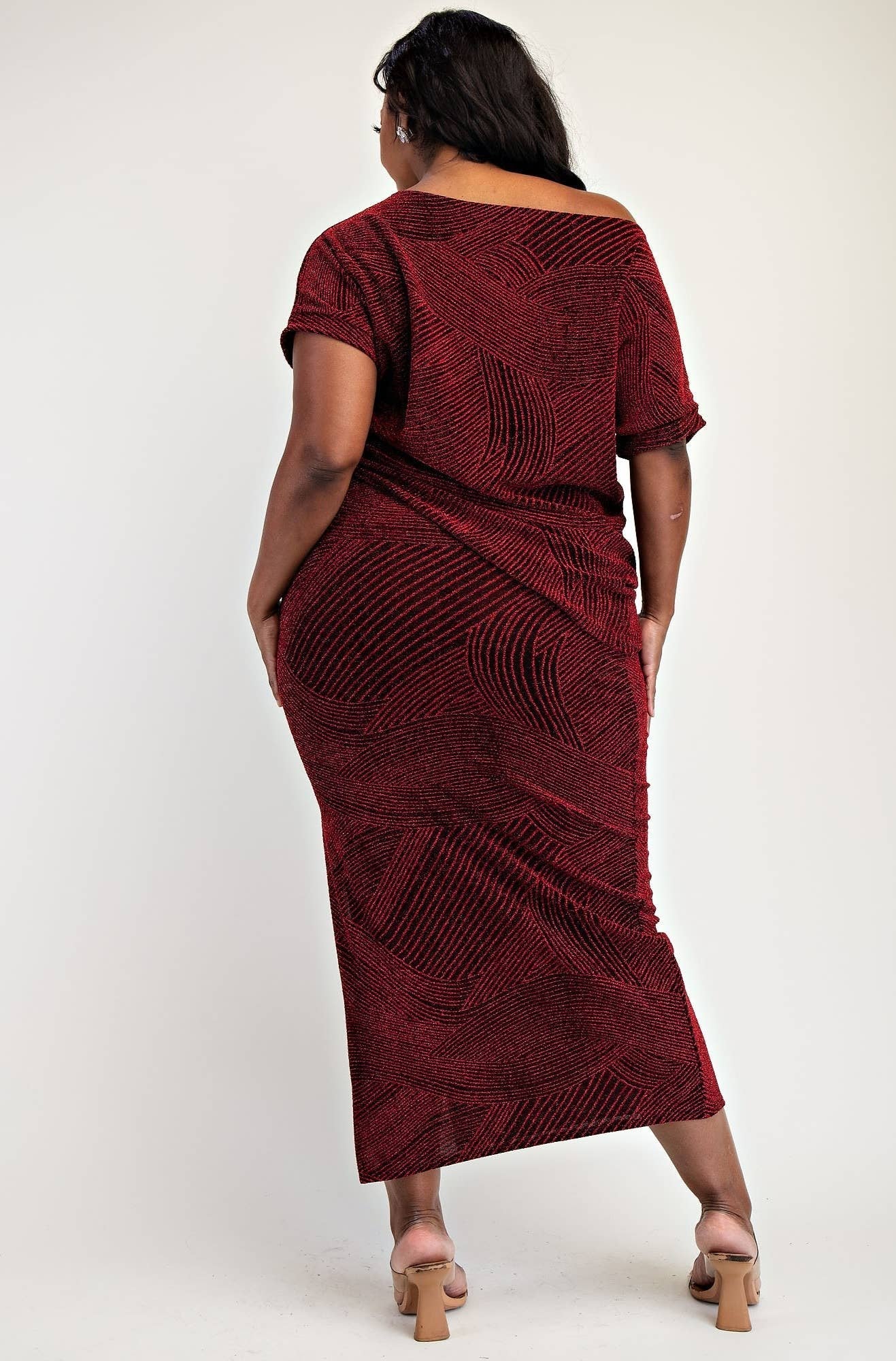 GIA PLUS SIZE LUREX KNIT SHORT SLEEVE TOP AND SKIRT SET