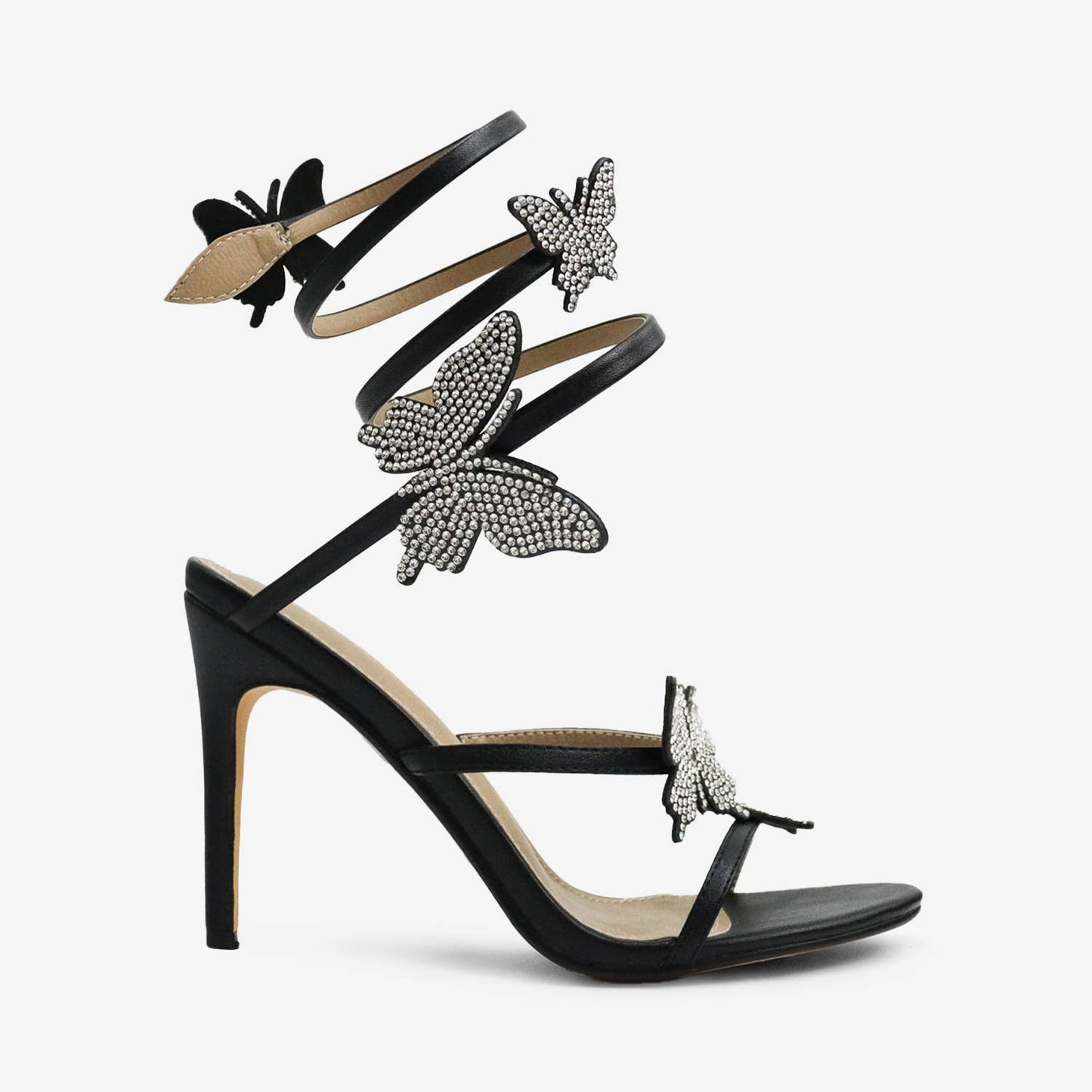 Melanie Butterfly Crystal Detail Spiral Strap Heels