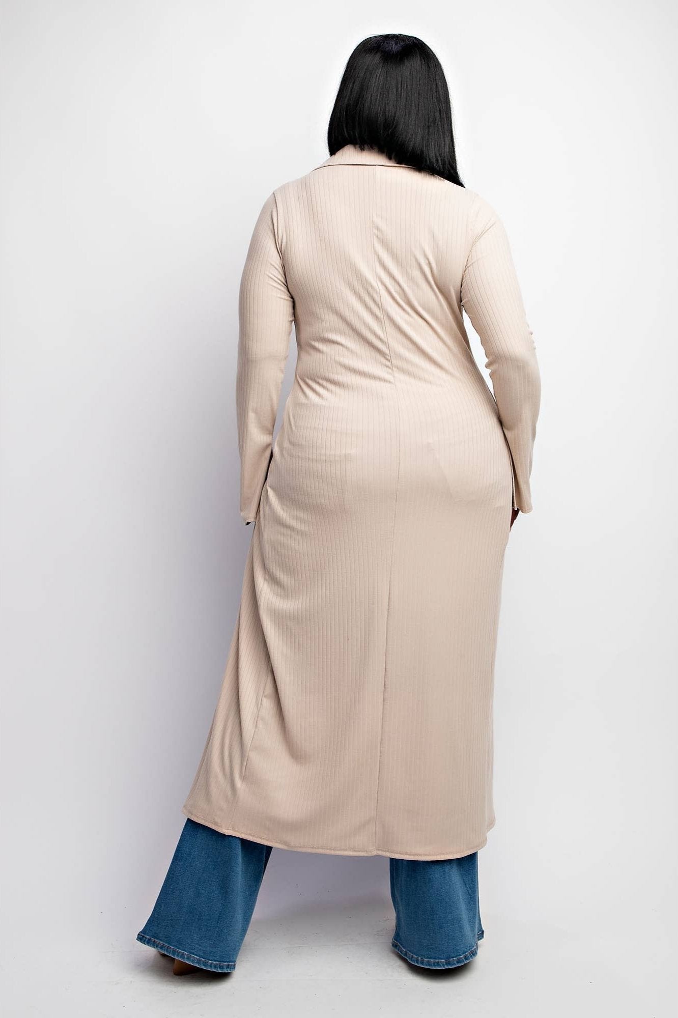 DELIAH PLUS SIZE RIB-KNIT CARDIGAN WITH BUTTON UP FRONT