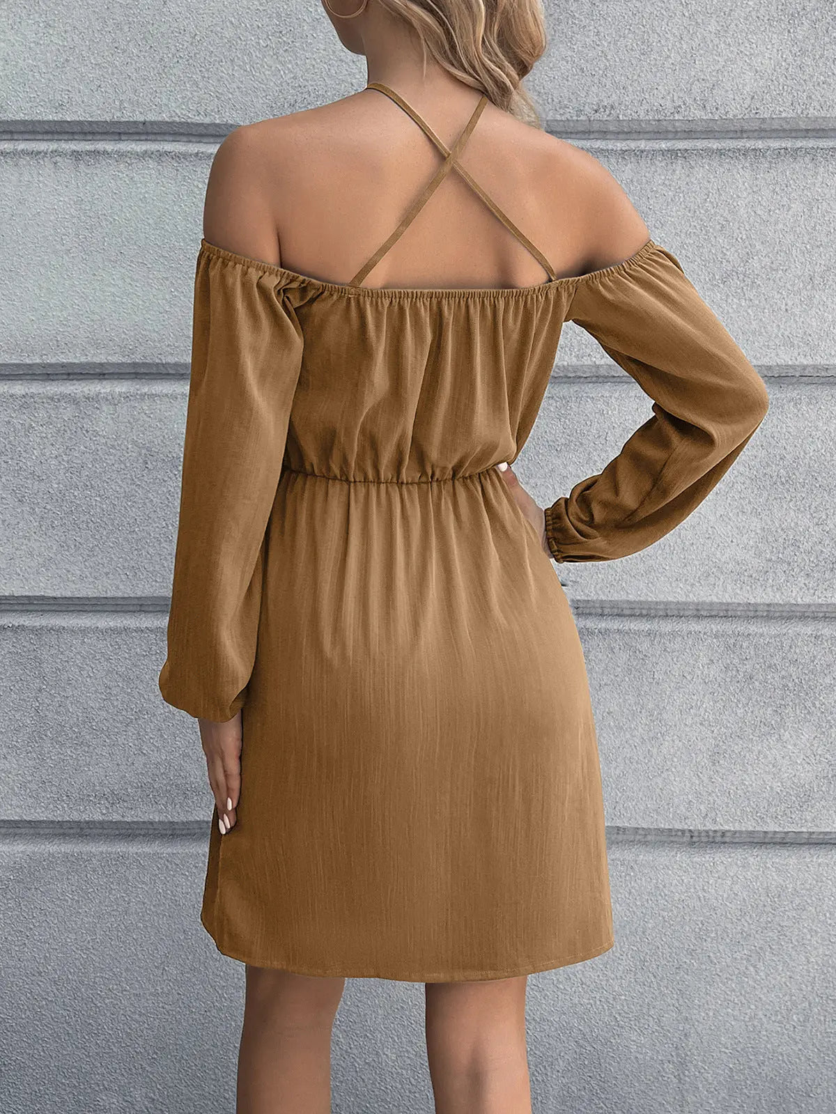 Celestial Chic Cold-Shoulder Crisscross Mini Dress