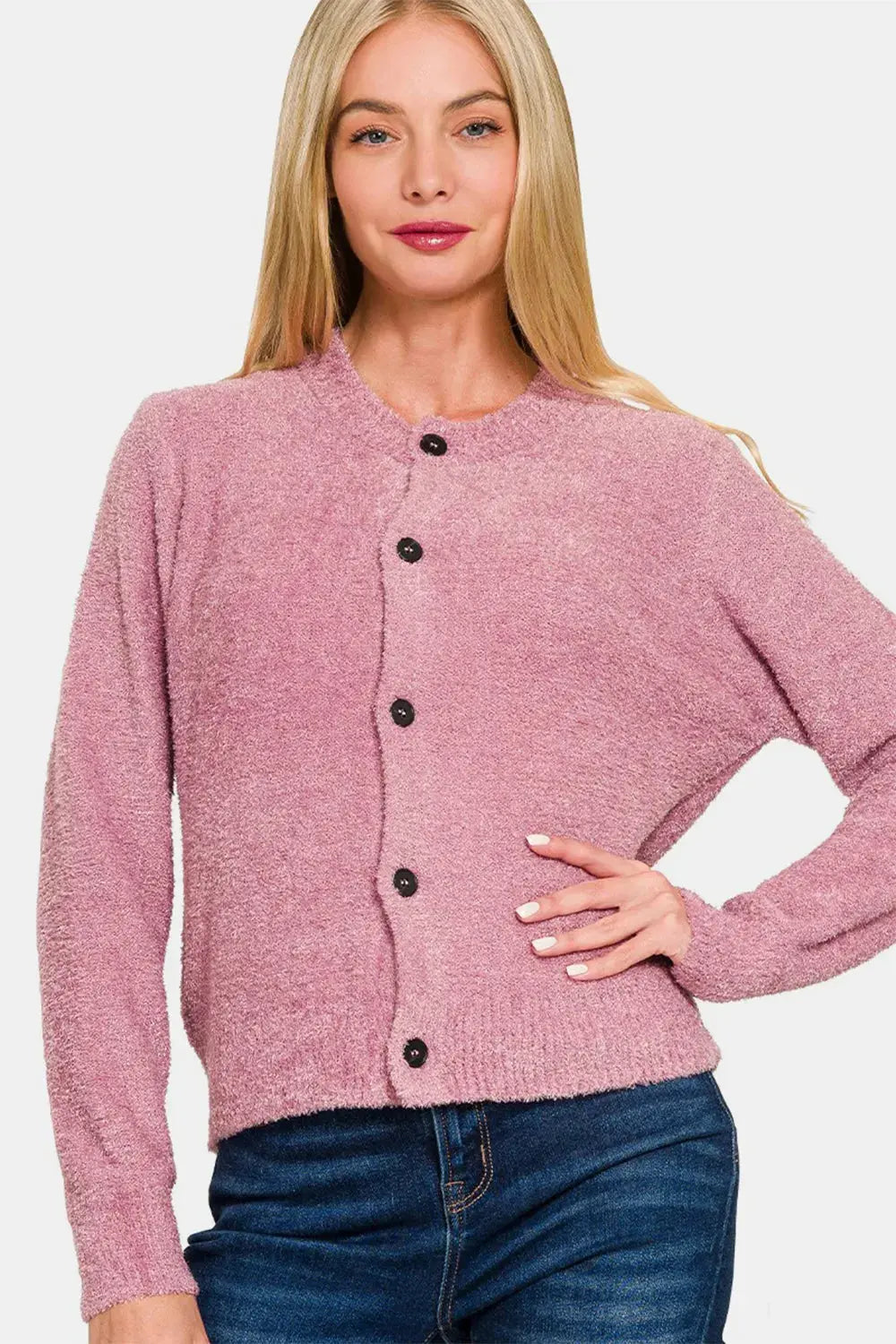Zenana Button Down Long Sleeve Cardigan Sweater