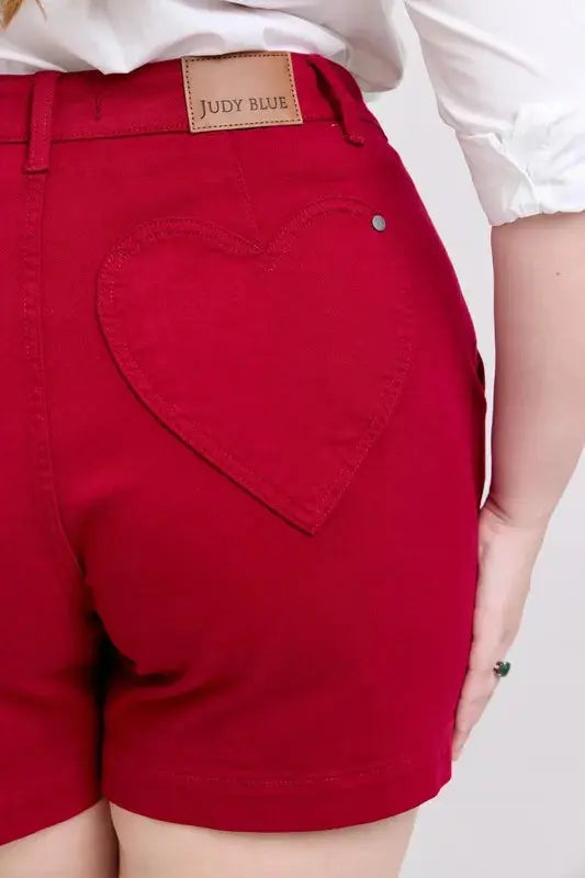 Plus Size High Waist Tummy Control Garment Dyed Heart Shaped Denim Shorts by Judy Blue Jeans