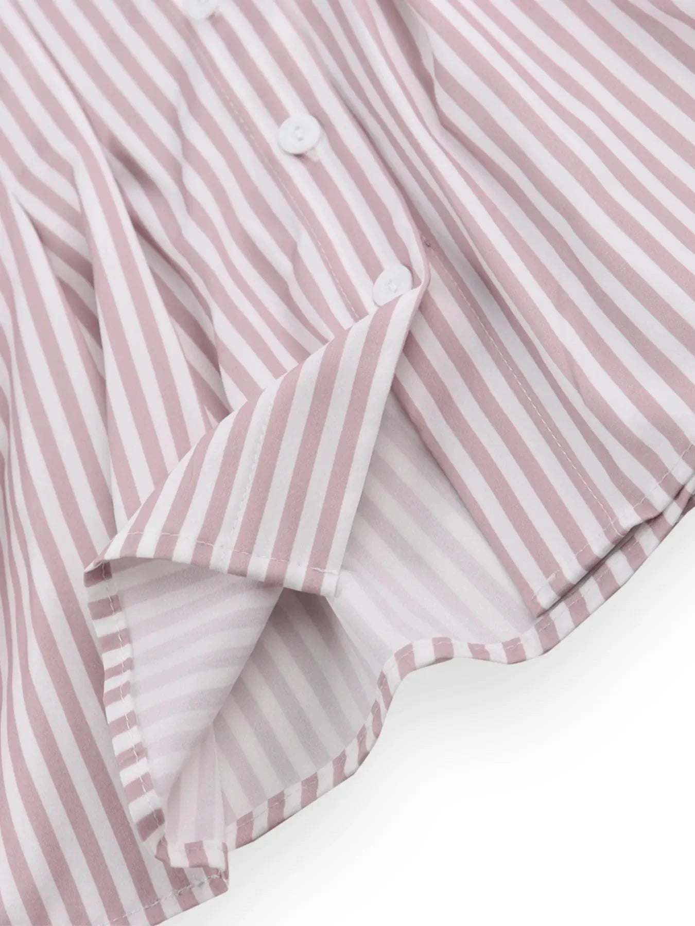 Pinstripe Puff Sleeve Cinched Waist Button Up Shirt