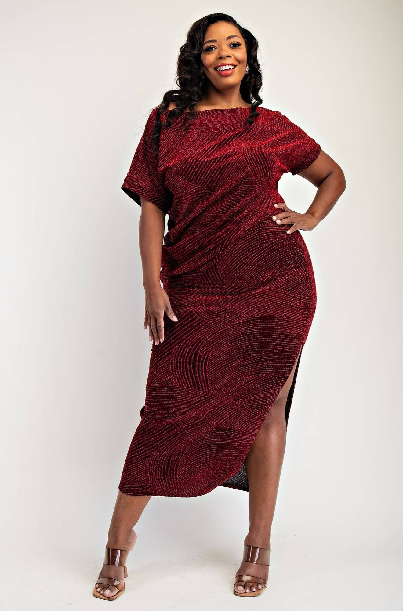 GIA PLUS SIZE LUREX KNIT SHORT SLEEVE TOP AND SKIRT SET