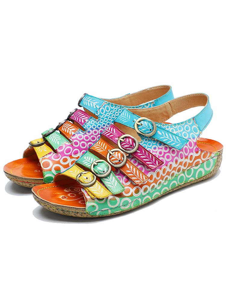 Starlit Confidence Floral Printed Leather Comfort Sandals