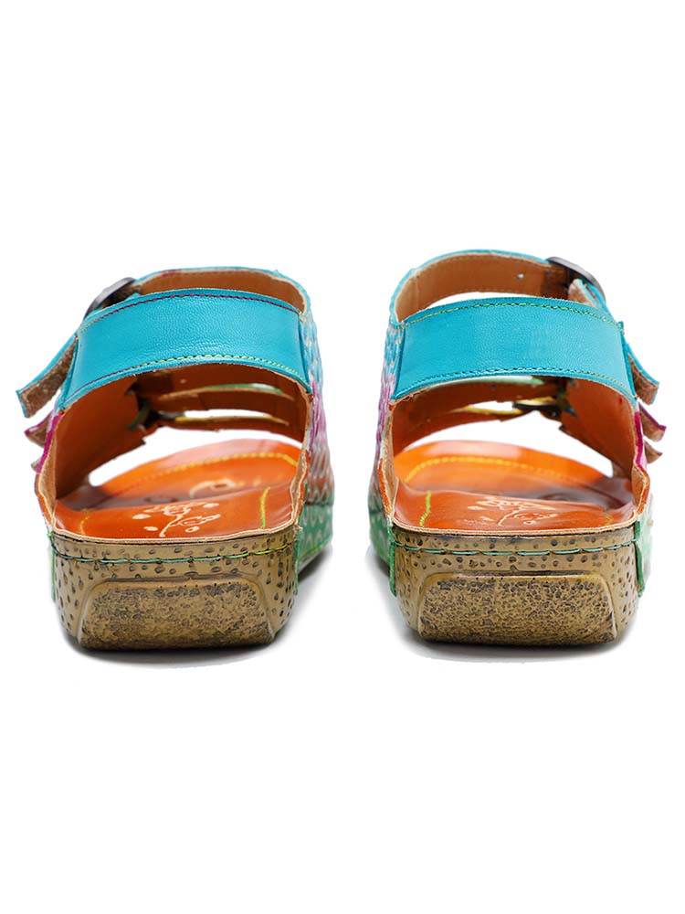 Starlit Confidence Floral Printed Leather Comfort Sandals