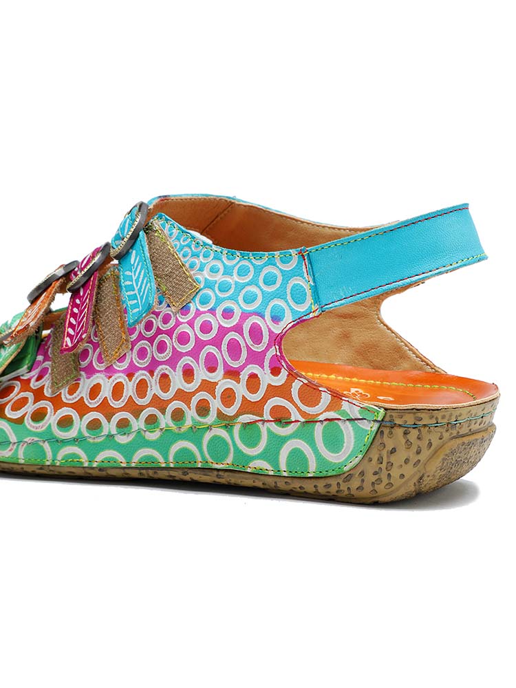 Starlit Confidence Floral Printed Leather Comfort Sandals