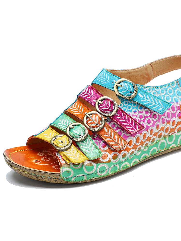 Starlit Confidence Floral Printed Leather Comfort Sandals