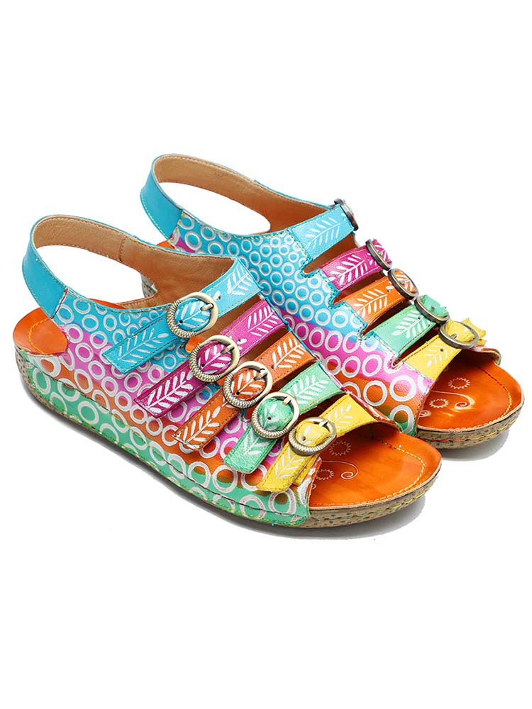 Starlit Confidence Floral Printed Leather Comfort Sandals