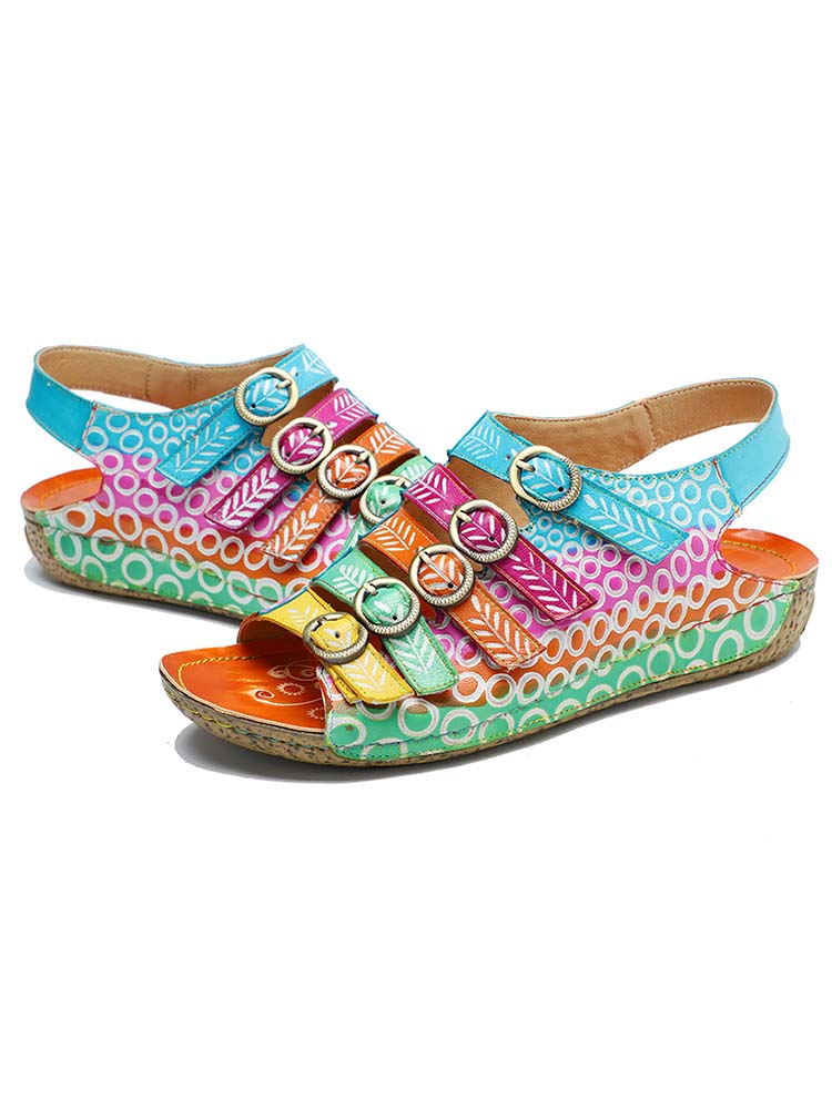 Starlit Confidence Floral Printed Leather Comfort Sandals