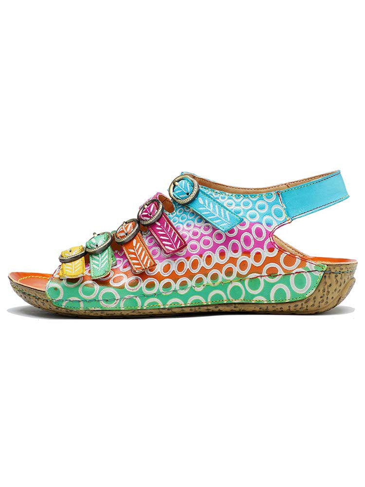 Starlit Confidence Floral Printed Leather Comfort Sandals