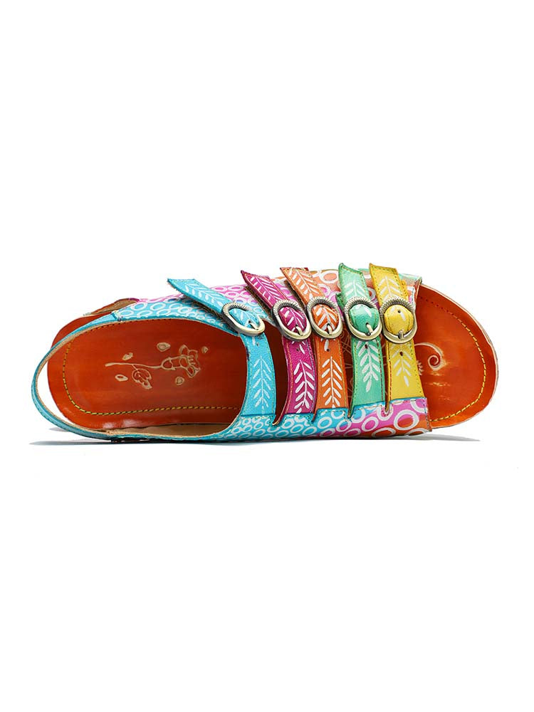 Starlit Confidence Floral Printed Leather Comfort Sandals