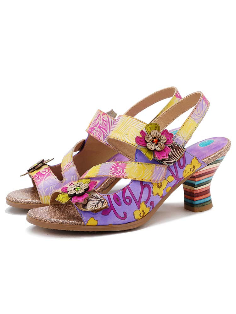 Starlit Confidence Striped Leather Heel Comfy Sandals