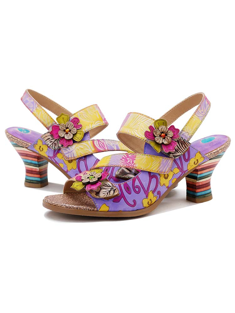 Starlit Confidence Striped Leather Heel Comfy Sandals