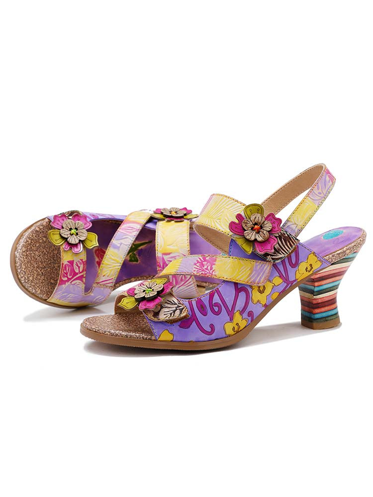 Starlit Confidence Striped Leather Heel Comfy Sandals